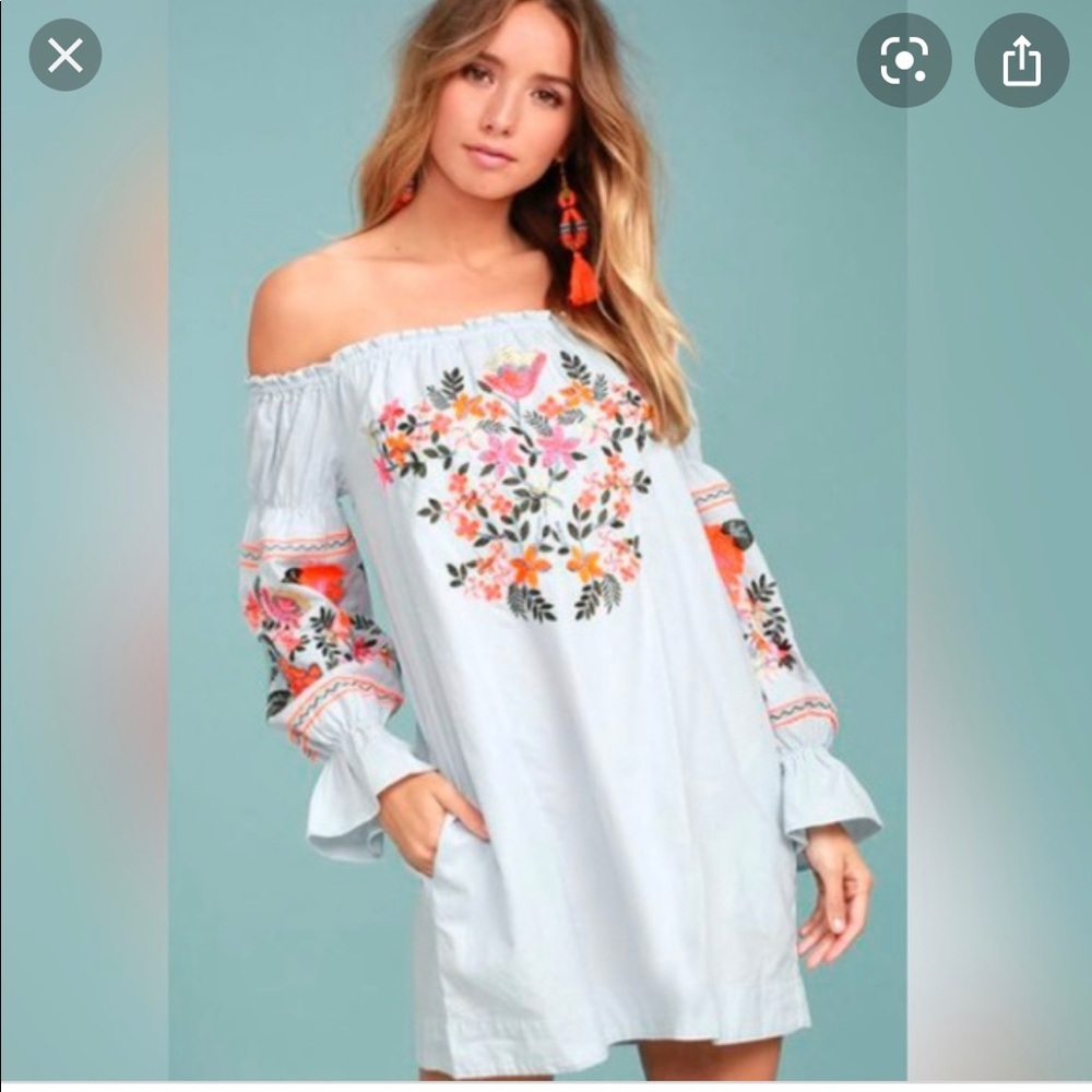 Free People embroidered off the shoulder dress